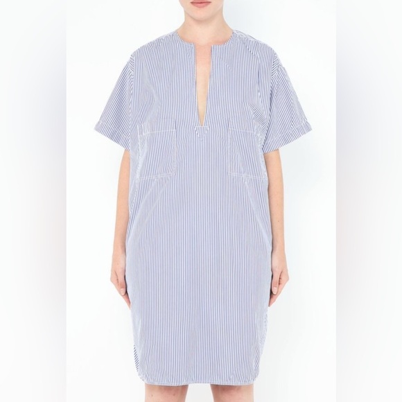 Celine Dresses & Skirts - Celine Blue and White Striped Midi Dress